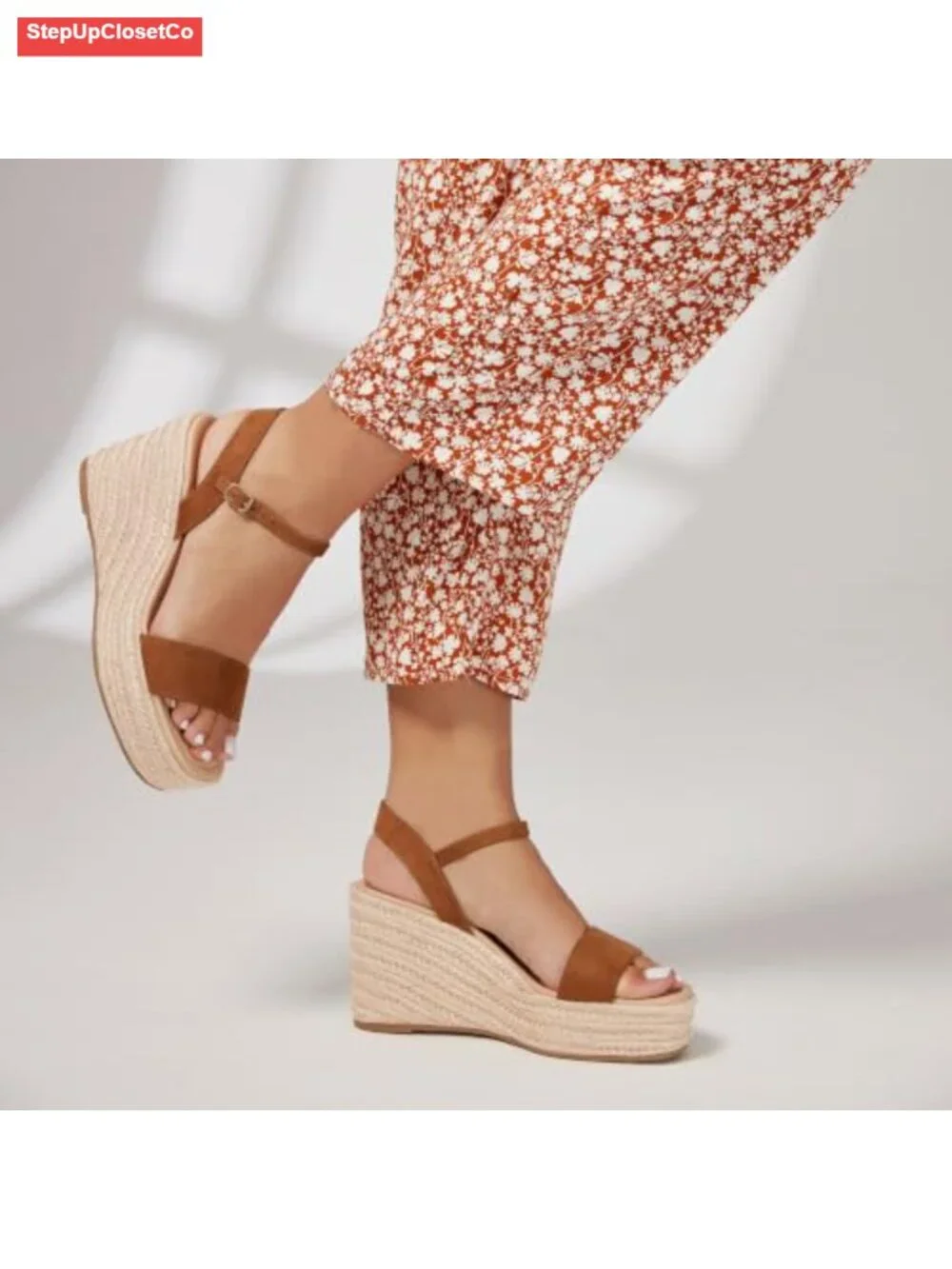 Women's Raffia Strap Espadrille Wedge Sandals - Ankle Buckle Platform Wedges